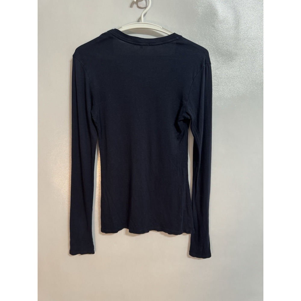 James Perse Size 3 Navy Blue Supima Modal Slub Long Sleeve Shirt Scoop Neck EUC - Picture 5 of 7